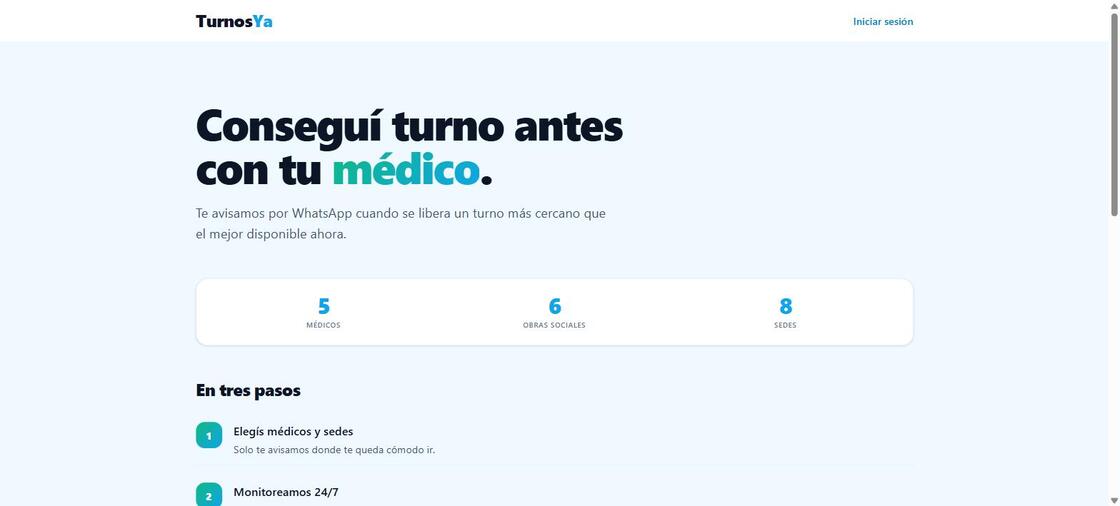 TurnosYA, sitio público de monitoreo de turnos médicos